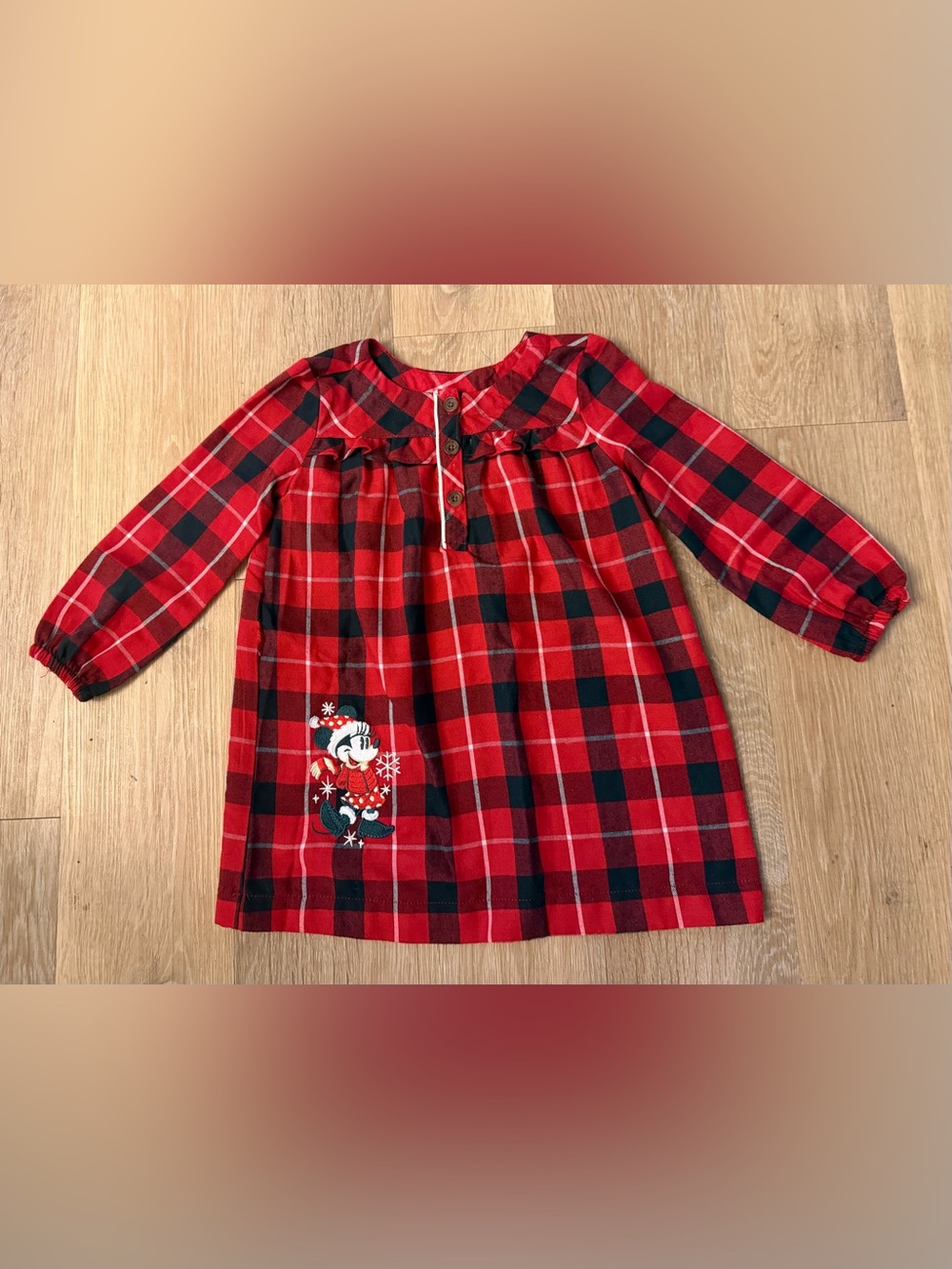 Disney Girl's Size 3 Red & Black Plaid Minnie Mouse Dress With Holiday Theme
